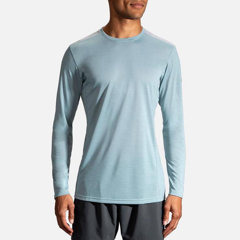 Brooks Distance Long Sleeve Running Shirt - Men's - Blue (84916-YCEK)